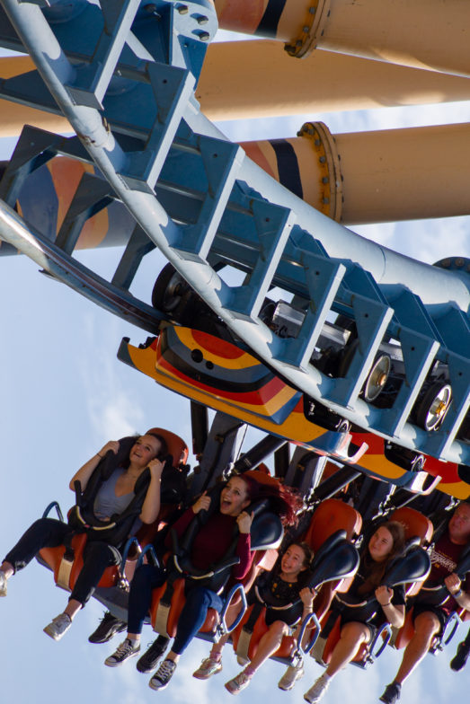 People upside down on a ride at Flamingo Land