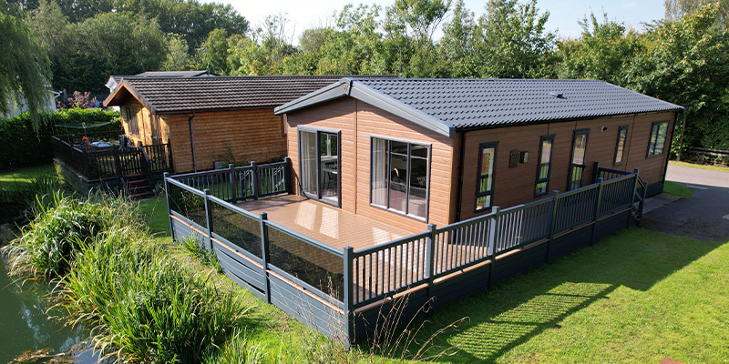 view from decking onto lake at Malton Grange