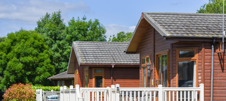 External shot of lodges with decking