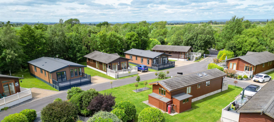 Ariel view of multiple lodges at Malton Grange